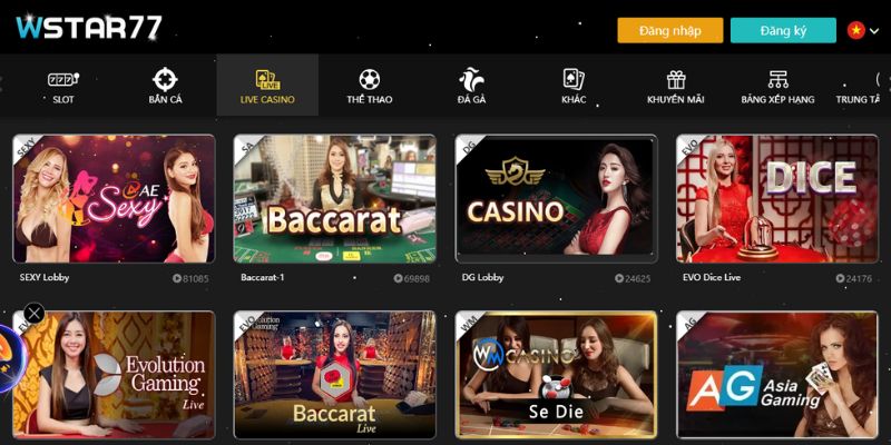 Các sảnh chơi tại Casino Online Wstar77